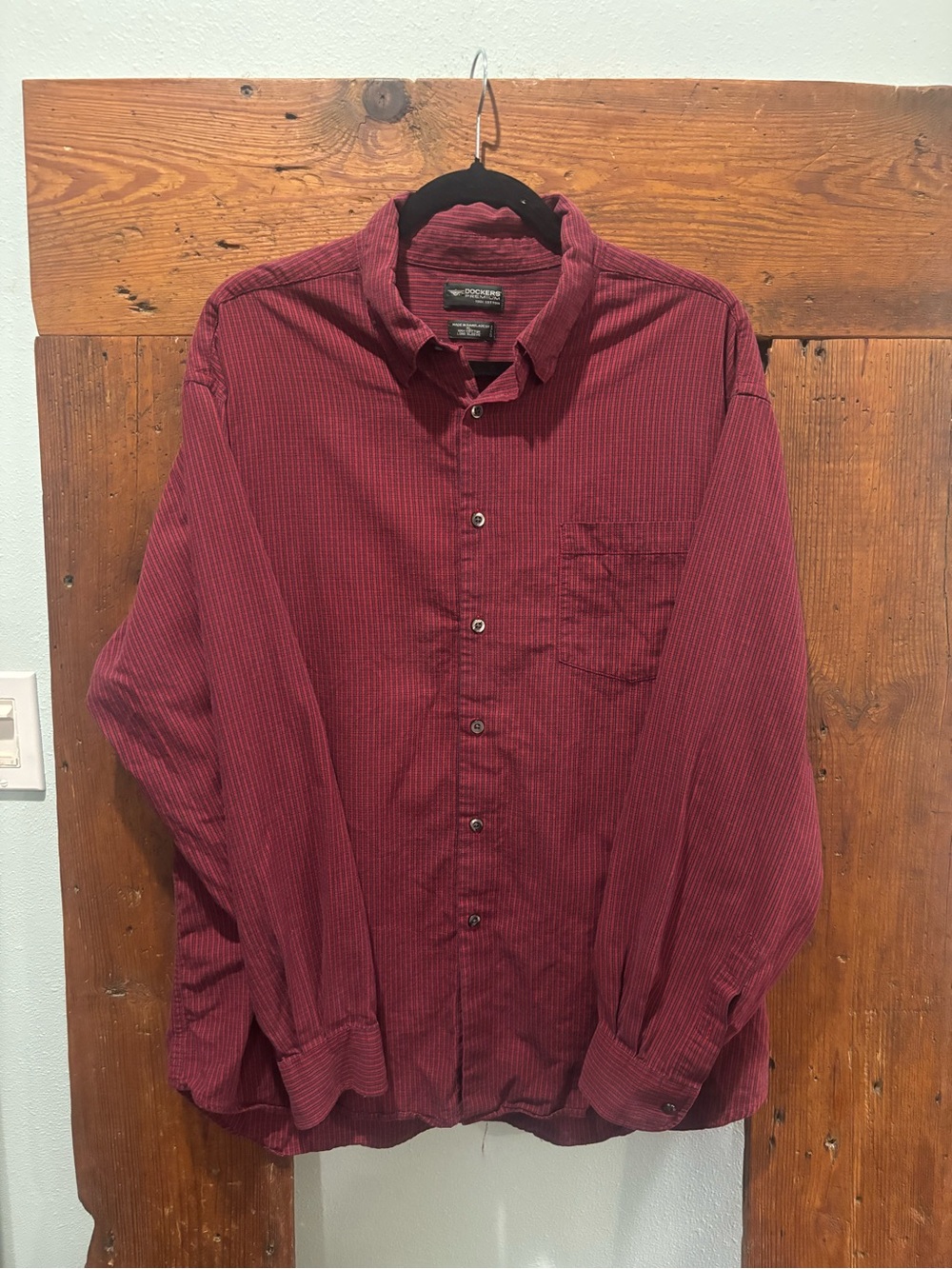 Dockers Men's Maroon Plaid Button-Down Shirt